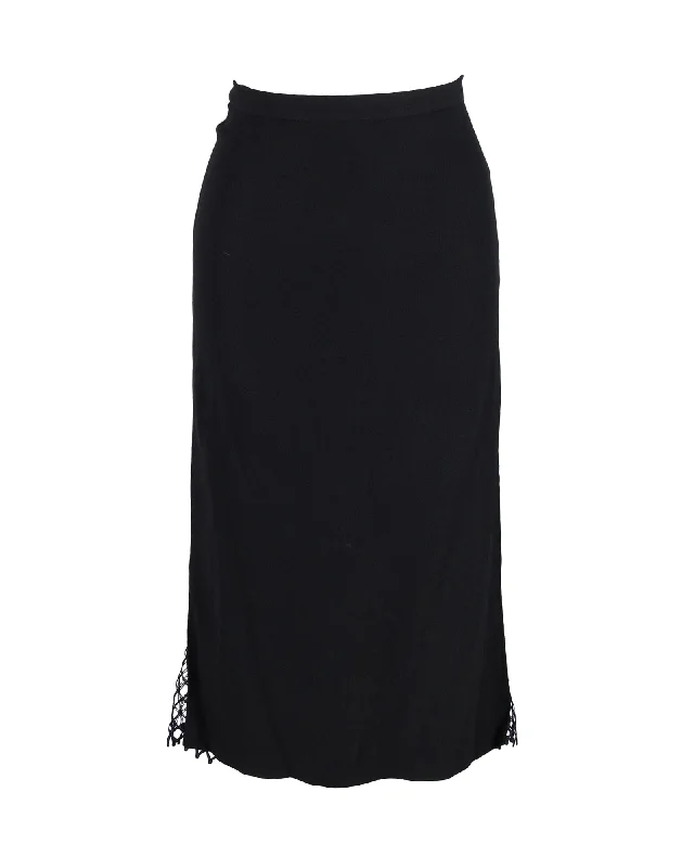 Adam Lippes Midi Skirt with Mesh Side in Black Silk