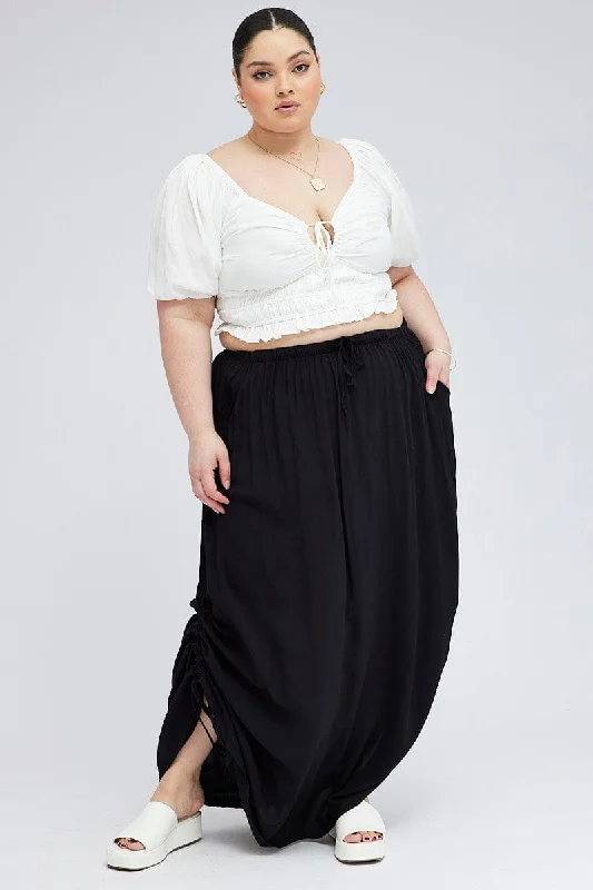 Black Maxi Skirt Drawstring Side