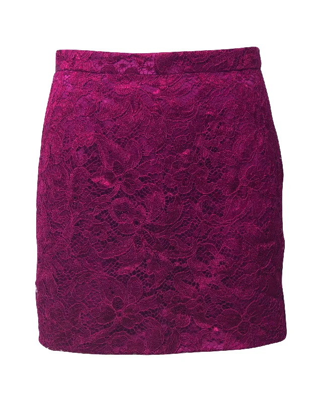 Dolce & Gabbana Lace Pencil Mini Skirt in Purple Cotton