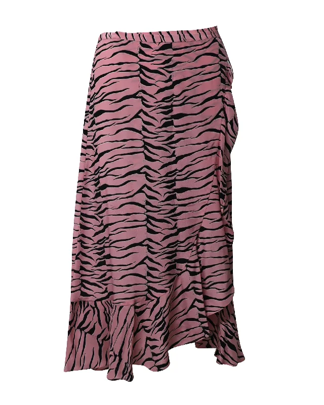 Rixo Gracie Ruffled Wrap Skirt in Pink Crepe de Chine