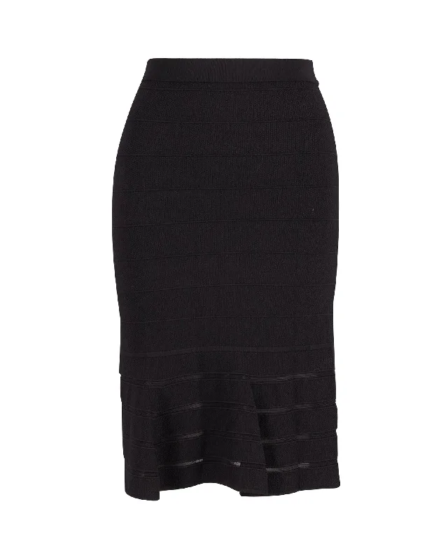 Sandro Paris Flared Hem Pencil Skirt in Black Viscose