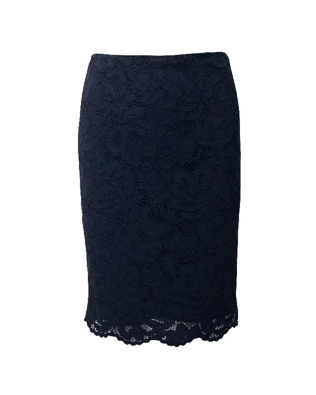 Sandro Paris Lace Pencil Skirt in Black Cotton