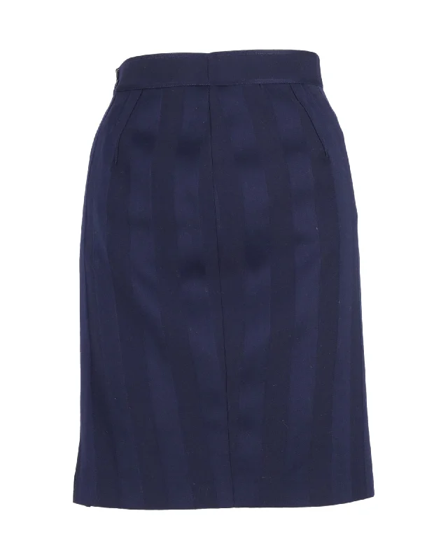 Thierry Mugler Stripe Skirt in Blue Wool