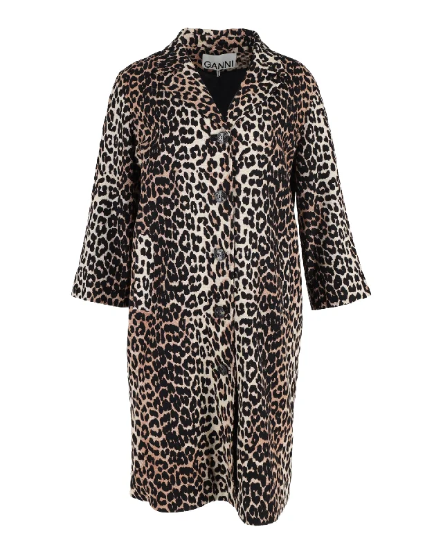 Ganni Leopard Print Coat in Animal Print Wool